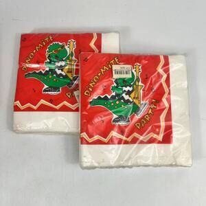 Vintage Dino-Mite Party Napkins Lot 2 Packs 32Ct Carlton Dinosaur Birthday 1990s